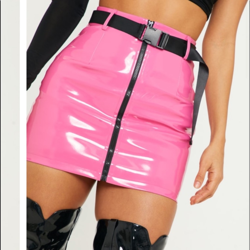 Pretty little thing mini pink zipper latex skirt